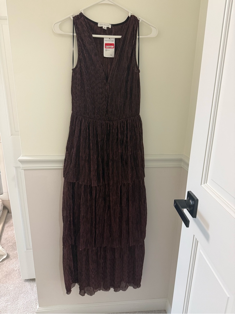 Pleated Tiered Maxi Dress in Wine